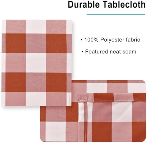 Hiasan 60 x 84 Inch Checkered Tablecloth Rectangle, Rust and White - Image 3