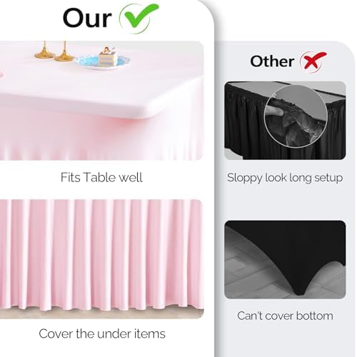 Wish Care 6 Pack Pink Spandex Table Clothes for 8 Foot Rectangle Tables, 8FT Wrinkle Free Fitted Tablecloths Ruffles Design Table Cover for Party, Banquet, Wedding and Events - Image 3