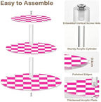 J JOYSAY Checkerboard Pink Pattern Acrylic Cupcake Stand 3 Tier Dessert Table Display Set Clear Cake Stands for Party Baby Shower Wedding Decorations Easy Assembly Macaron Tower - Image 2