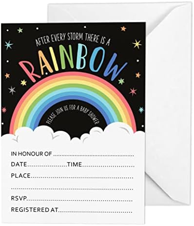 Pack of 30, Boy/Girl Baby Shower Party Collection, Baby Shower Invitation Cards, Fill in the Blank Invites WIth Envelopes, Rainbow Theme Party Supplies by Inkdotpot