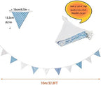 Zwiebeco 32Ft Blue White Plaid Dot Fabric Bunting Banner Triangle Flags Cotton Garland Pennant for Birthday Wedding Baby Shower Engagement Tea Party Classroom Nursery Home Outdoor Garden Decorations - Image 2