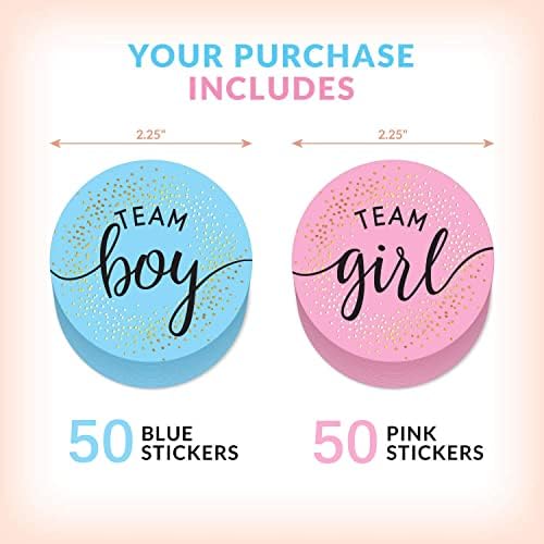 Gender Reveal Stickers, Team Boy or Girl, Girl or Boy, Pretty Decoration and Photo Props for Baby Shower and Birth, Blue and Pink Stickers to Announce the Sex of Your Baby (Set of 50 + 50) - Image 3