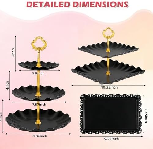 12-Pack Dessert Table Display Set, 6 Cupcake Stands and 6 Dessert Trays, Plastic Dessert Display Stands and Cake Stand, Treat Table Displays Set for Wedding, Baby Shower, Tea Party (Black) - Image 7