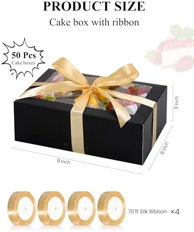 COTOPHER 50Pcs Cookie Boxes with Ribbons, 9x6x3 Inch Black Bakery Boxes - Image 3