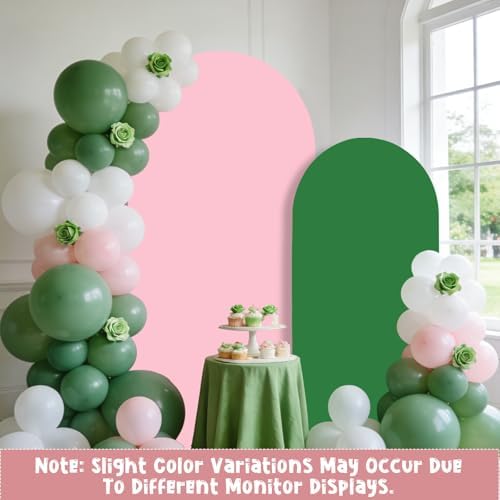 Pink and Green Arch Backdrop Covers Set of 2(7.2Ft, 6Ft), Spandex Fitted Chiara Arch Stand Covers Backdrops for Wedding Baby Shower Birthday Graduation Photo Booth Props(Only Cover) - Image 4