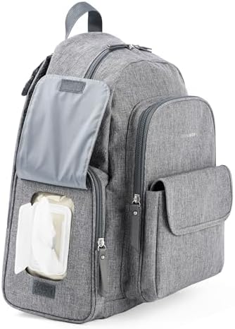 Skip Hop Diaper Bag Backpack with Portable Changing Pad, Easy-Access Wipes & Zippered Side Pockets, Luggage Sleeve & Stroller Straps, Fits a 15” Laptop, Luna, Heather Grey - Image 5