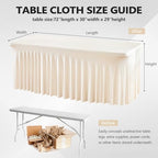 Wish Care 8 Pack Ivory Spandex Table Clothes for 6 Foot Rectangle Tables, 6FT Wrinkle Free Fitted Tablecloths Ruffles Design Table Cloth for Party, Banquet, Wedding and Events - Image 6