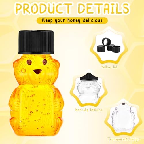 Patelai 96 Pcs 2 oz Plastic Honey Bear Bottle Bear Shape Clear Jar, Black - Image 3