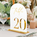 HOODO White Arch Acrylic Wedding Table Numbers 1-20 with Stands, 5"x7" Arched Acrylic Signs with 3D Gold Numbers, White 3D Table Numbers for Wedding Reception by Unknown