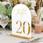 HOODO White Arch Acrylic Wedding Table Numbers 1-20 with Stands, 5"x7" Arched Acrylic Signs with 3D Gold Numbers, White 3D Table Numbers for Wedding Reception by Unknown