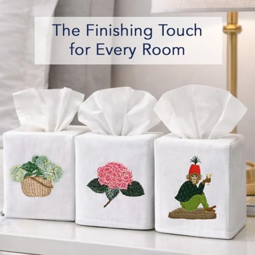 Jacaranda Living Square Tissue Box Cover, Linen/Cotton Tissue Holder, Decorative Cloth Tissue Cover, Fits Standard Square Tissue Boxes, Embroidered Animal Designs, Charming Elephant (Aqua) - Image 5