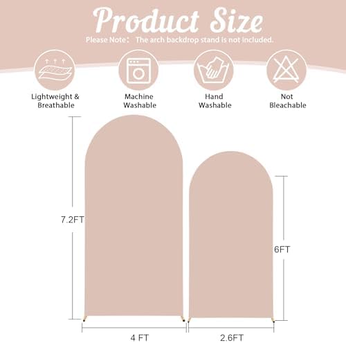 Nude Arch Backdrop Cover 2 Set - 7.2FT, 6FT Spandex Fitted Wedding Arch Stand Covers Round Top Chiara Arch Backdrop Stands Cover for Birthday Parties Banquet Photo Background Decoration - Image 2