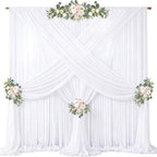 Wish Care 40ft x 10ft White Chiffon Backdrop Curtains, Wrinkle-Free Sheer Chiffon Fabric Photo Curtain Drapes for Wedding Ceremony Arch Party Stage Photography Decorations by WishCare
