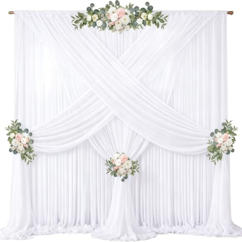 Wish Care 40ft x 10ft White Chiffon Backdrop Curtains, Wrinkle-Free Sheer Chiffon Fabric Photo Curtain Drapes for Wedding Ceremony Arch Party Stage Photography Decorations by WishCare