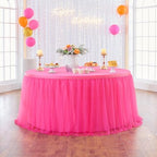 108in Hot Pink Tulle Table Skirts for Rectangle Tables 6/8/4ft, 2-Layer Ruffle Tulle Tutu Fuchsia Cloth Table Skirt 9ft for Barbie Birthday Party Wedding Baby Shower Cake Dessert(No Table Top Cover) - Image 2