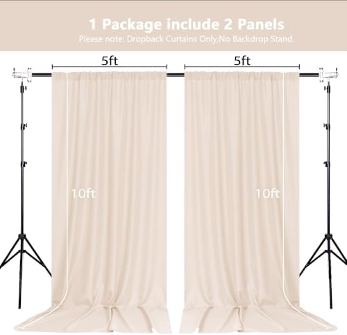 MEETSKY Beige Backdrop Curtains 10ft x 10ft for Wedding Birthday Baby Shower Photography Backdrop Fabric Curtains Drapes Home Window Decorations Rod Pocket Window Drapes,5ft x 10ft, 2 Panels - Image 2