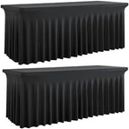 Spandex Tablecloth 8FT Rectangle Table Cover 2 Pack Black Wrinkle-Free by Outpain