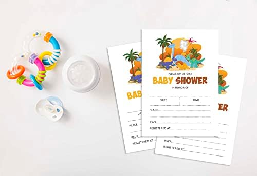 Pack of 30, Boy/Boy Baby Shower Party Collection, Baby Shower Invitation Cards, Fill in the Blank Invites WIth Envelopes, Dinosaur Theme Party Supplies - Image 4