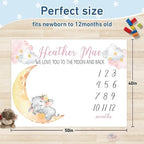 Custom Name Baby Milestone Blanket - Baby Milestone Monthly Blanket with Double Sided for Boy Girl Baby Photography Props - Pink Elephant Print Gifts for Kids Infant (FixedSize) - Image 3