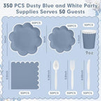 350 Pcs Dusty Blue and White Paper Plates and Napkins Set, Serve 50 Guest - Image 2