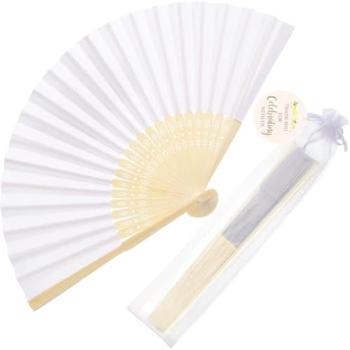 Cosweet 60 Set Wedding Hand Fans with Thank You Tags, Organza Bags by Cosweet