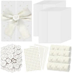 Wedding Invitation Kit, 100 Sets Pre-Folded Vellum Jackets for 5x7 Invites Ribbon Wax Seal Stickers Decorative Pearl Stickers for DIY Wedding Invitations Accessories by Fanuk