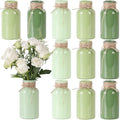 12Pcs Vintage Glass Flower Vase, Farmhouse Glass Centerpiece Vases Mason Jars for Weddings, Party Rustic Home Decor Bulk (3 Green Shades: Light, Sage, Olive Green) by TripodBird