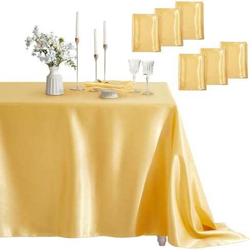 6 Pack Satin Table Cover Rectangle, Gold, 60 x 102 Inches by Counfeisly