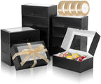 COTOPHER 50Pcs Cookie Boxes with Ribbons, 9x6x3 Inch Black Bakery Boxes by COTOPHER