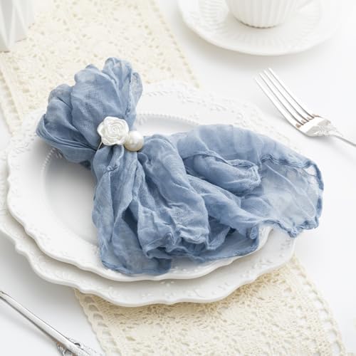 60 Pack Dusty Blue Cheesecloth Napkins Washable 21x21 Inches Dusty Blue Cloth Napkins Set of 60 Bridal Baby Shower Dinner Table Napkins for Wedding Rustic Boho Cotton Gauze Summer Party Table Decor - Image 2