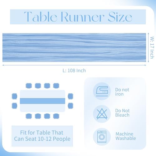 20 Pack Cheesecloth Table Runner - 17x108 Inch Light Blue Boho Gauze Cheese Cloth Table Runners for Baby Bridal Shower Decoration Wedding Party Summer Garden Farmhouse - Image 2