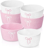 Boao 6 Pcs Small Gift Basket Pink White Bow Baskets for Gifts 8"x 5" by Boao
