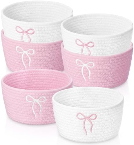 Boao 6 Pcs Small Gift Basket Pink White Bow Baskets for Gifts 8"x 5" by Boao