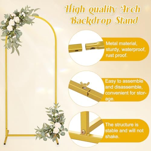 Metal Arch Stand and Cover Set,1 Black Spandex Fitted Backdrop with 1 Gold Wedding Arched Stand Frame for Parties Birthday Baby Shower Bridal Banquet Decoration (7.2FT) - Image 4