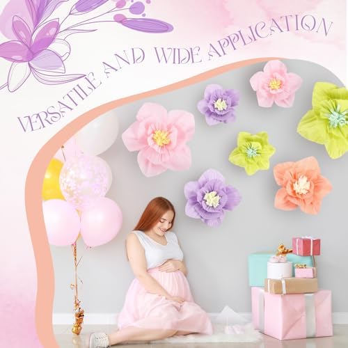 Cholemy 24 Pcs Tissue Paper Flowers, Crepe Paper Flowers Decorations 8" 10" 12" for Wedding Party Baby Bridal Shower Carnival Party Birthday Nursery Wall Decor (Multi Colors) - Image 5
