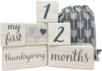 Pondering Pine Baby Milestone Blocks - Natural White Stain Pine Wood with Weeks Months Years Grade and Holidays, Newborn Weekly Monthly First Year Picture Props, 6 Block Milestones Age Set with Bag by PonderingPine