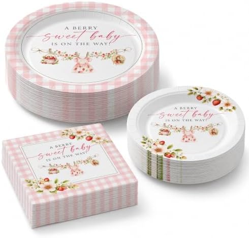 40 Guests Berry Sweet Baby Shower Plates and Napkins, Strawberry Party Set by Unknown