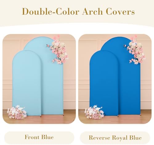Baby Blue and Royal Blue Photo Arch Backdrop Cover Set of 2 for Baby Shower Boy Party 7.2ft and 6ft Arch Covers Stretchy Backdrop Spandex Birthday Arch Stand Covers for Wedding Banquet Background - Image 3