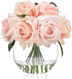 WELL KNOWN Artificial Flowers with Vase, Pink Silk Rose Artificial Flowers by WELLKNOWN