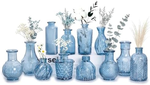 Mini Bud Vases Centerpieces for Tables,Clear Bud Vases for Flowers,Small Flower Vases Suitable for Birthday Party,Anniversary,Wedding Reception,Baby Shower (Blue, 12PCS) by Unknown
