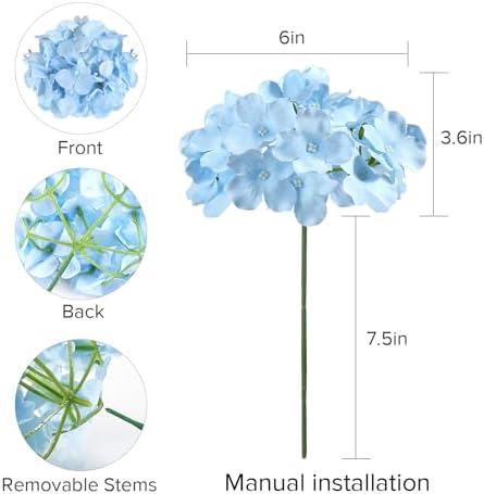 Auihiay 204Pcs Blue Hydrangea Artificial Flowers Bulk, Faux Hydrangeas - Image 3