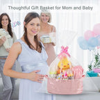 COMSE Small Woven Basket with Gift Bag and Ribbons, Gift Basket Empty, and Large Diaper Caddy Organizer for Girl Boy, Car Diaper Caddy with Handles - Image 3