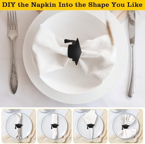 30 PCS Graduation Napkin Rings, 2026 Graduation Black Napkin Holders for Cloth Napkins Metal Napkin Holder Bulk for Graduation Party Supplies Graduation Table Decor - Image 3