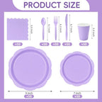 350 Pcs Lavender Party Supplies for 50 Guests, Elegant Paper Plates and Napkins Set with Cutlerys, Thickened 7'' & 9'' Decagonal Plates for Bridal Shower Tea Party Birthday - Image 2