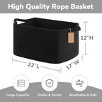 Goodpick 75L Extra Large Woven Rope Blanket Basket, Rectangle, Black - Image 3