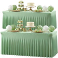 Wish Care 2 Pack Sage Green Spandex Table Clothes for 8 Foot Rectangle Tables, 8FT Wrinkle Free Fitted Tablecloths Ruffles Design Table Cloth for Party, Banquet, Wedding and Events by WishCare