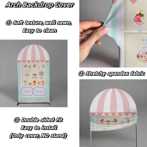 Arch Backdrop Cover Ice Cream Sprinkles Girls Birthday Party Decorations Arch Frame Fabric Cover Sweet ONE Candy Pink Baby Shower Baptism Parties (7.2x4ft Cover,shop2) - Image 3
