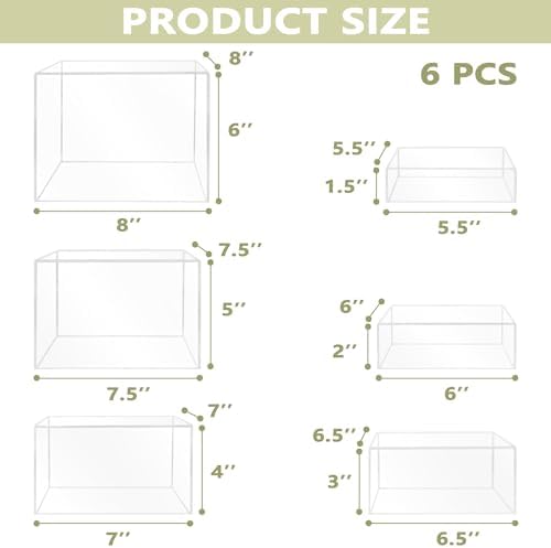 6Pcs Buffet Risers, Food Risers for Buffet Table, Acrylic Cube Display Risers with Hollow Bottom, Food Display Stand for Party Jewelry Dessert Figures (Size 5.5",6",6.5",7",7.5",8") - Image 3