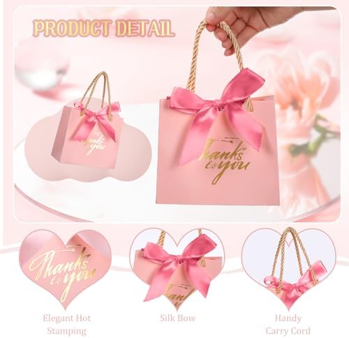 Colarr 60 Pcs Small Thank You Gift Bags with Handles,Dusty Rose Pink Ribbon - Image 5