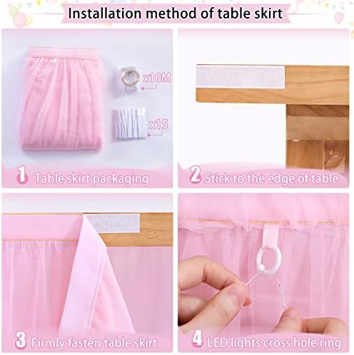 Rectangle Table Skirt Pink 14FT Tulle Table Skirting LED Tutu Tablecloth for Wedding Birthday Party Baby Shower Decorations - Image 5